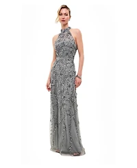 Beauut Women's Embellished Sequins Halter Neck Maxi Dress