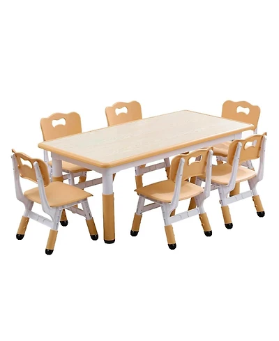 gaomon Height Adjustable 7- Piece Kids Table and 6 Chairs Set Multi-Activity Study Table with Graffiti Desktop for Ages 2-10