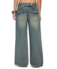 Edikted Women's Adjustable Button Low Rise Baggy Jeans