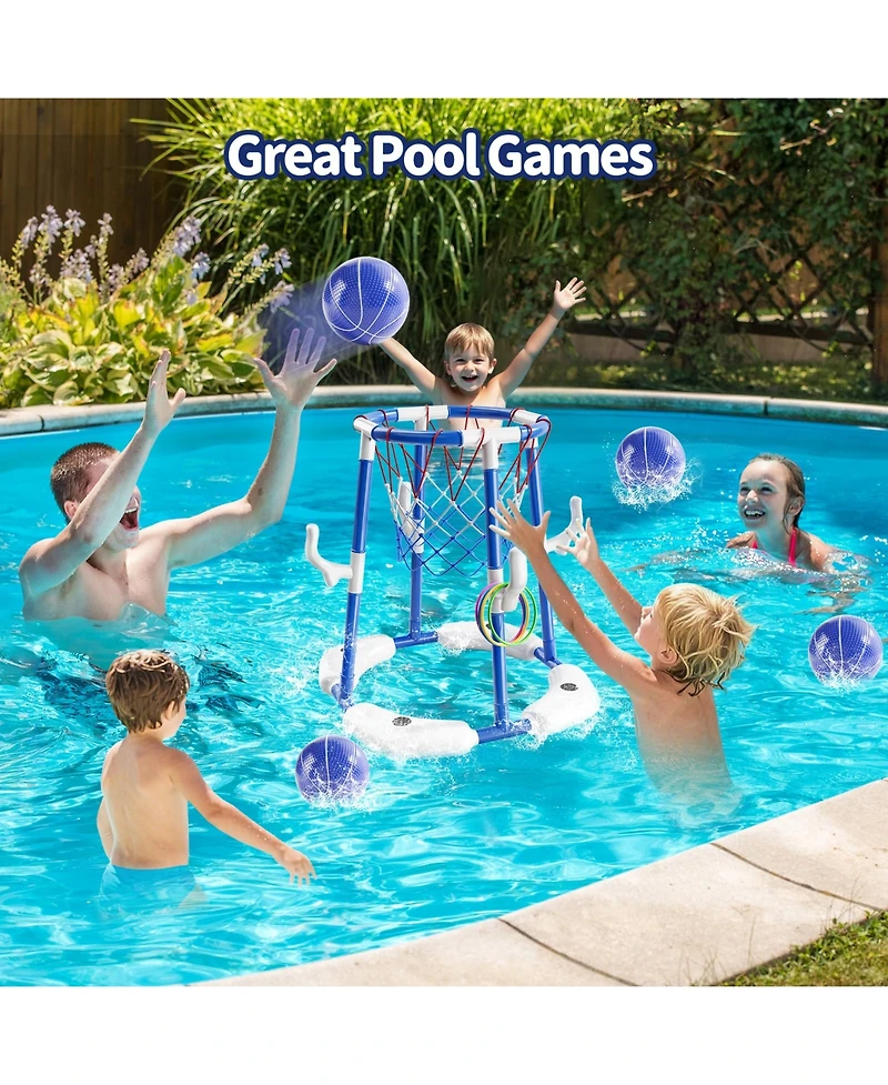 Gnuadz 2-in-1 Pool Basketball Hoop Floating Water Game Ring Balls Pump Swimming Family Party