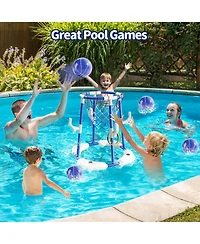Gnuadz 2-in-1 Pool Basketball Hoop Floating Water Game Ring Balls Pump Swimming Family Party
