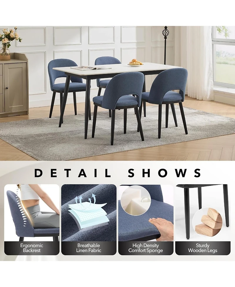 gaomon Upholstered Dining Chairs Set of 4, Modern Fabric Dining Room Chairs with High Back and Deep Seat, Wooden Legs Kitchen Chairs for Dining Room