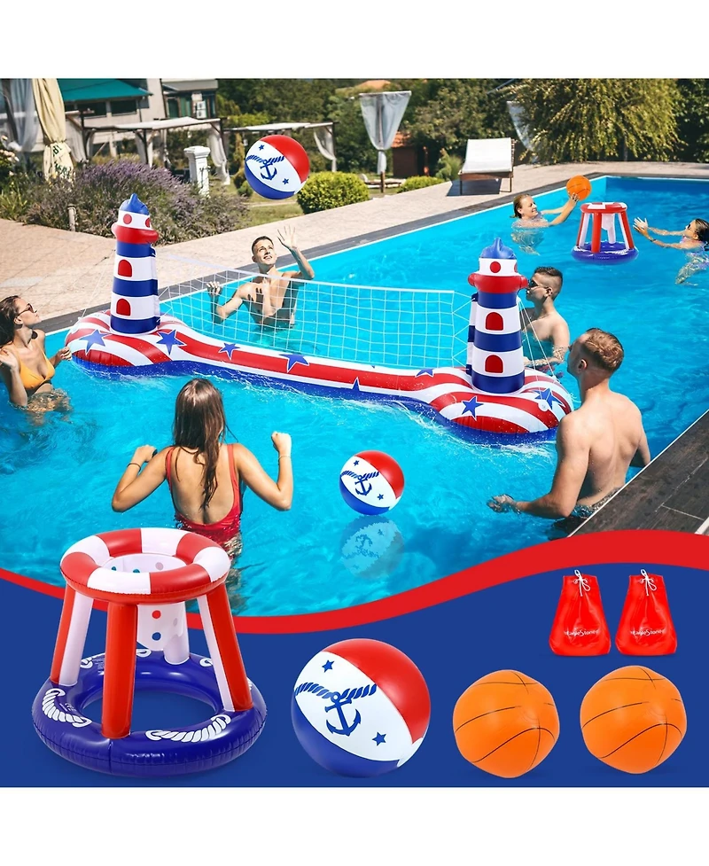 Gnuadz 2-in-1 Inflatable Pool Float Volleyball Basketball Water Games
