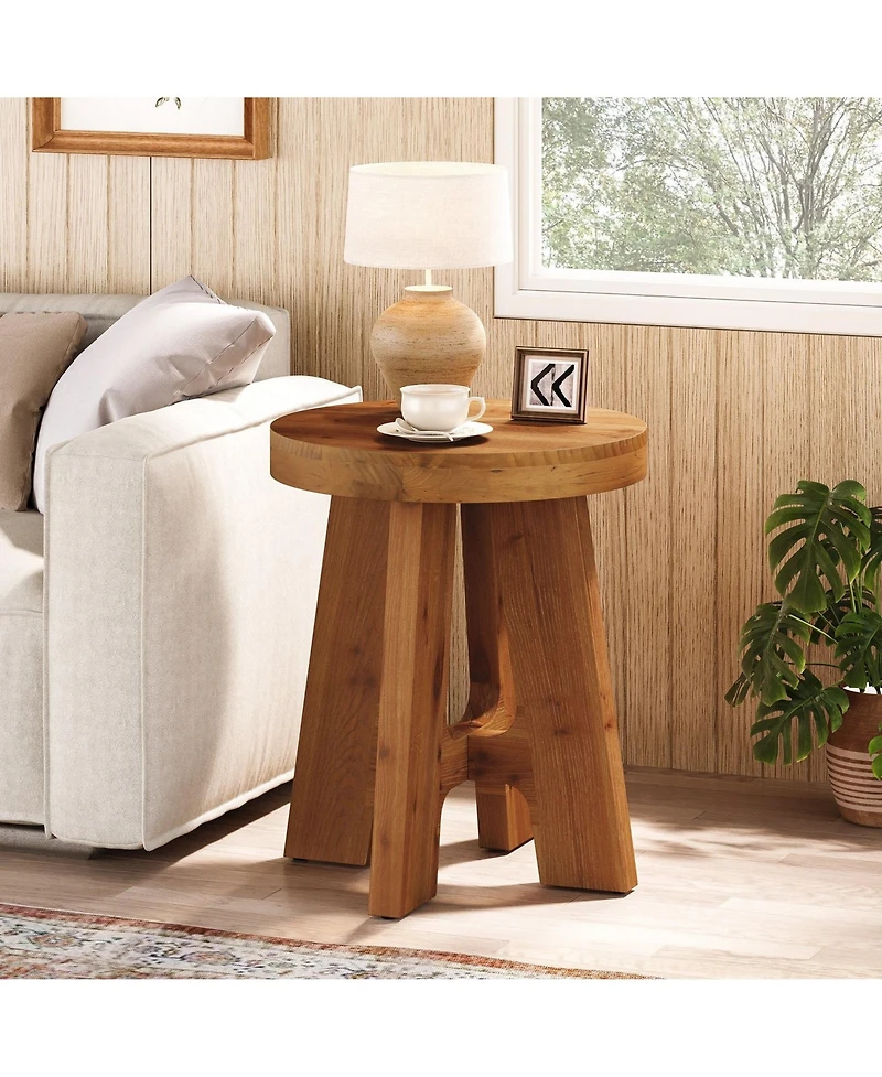 Slickblue Solid Wood Round End Table with Heavy-Duty Legs