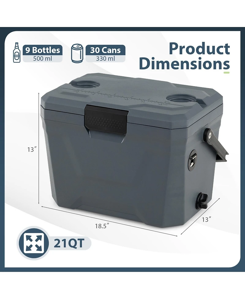 Sugift 21 Quart Insulated Portable Hard Shell Ice Chest with 2 Cup Holders