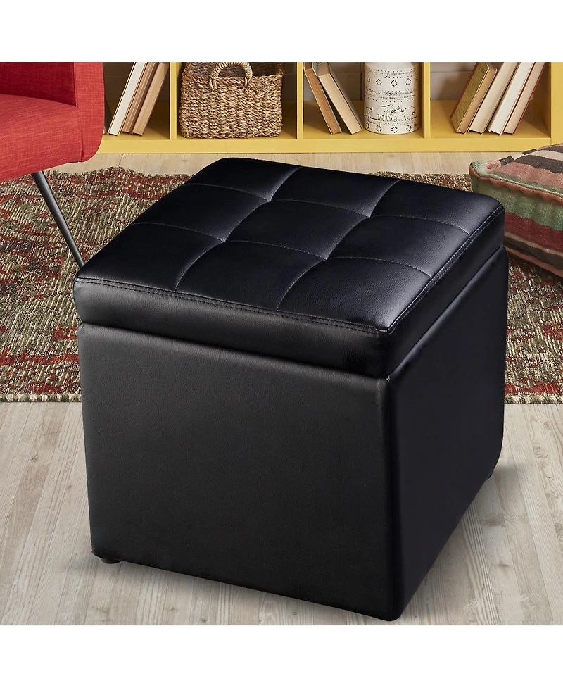 sumyeg 16-Inch Ottoman Pouffe with Hinge Top Storage for Living Room or Bedroom