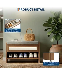 gaomon Farmhouse Rattan Entryway Shoe Bench with Storage Drawer for Hallway, Bedroom and Mudroom
