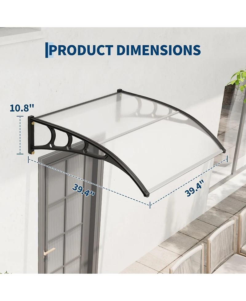 homfan 40x40 inch Polycarbonate Door/Window Awning with Abs Bracket, Uv and Weather Protection - Clear