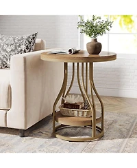 Tribesigns Round Side End Table: 2-tier modern bedside table with metal frame, Small nightstand with storage for couch side, living room