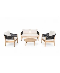 Asagikoiai 4-Piece Boho Acacia Wood Outdoor Patio Furniture Set with Rope Chairs, Loveseat and Table