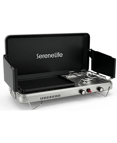 SereneLife 2-in-1 Camping Stove and Griddle Combo - Portable Propane Camp Stove with 10,000 Btu Burner and 5,000 Btu Griddle