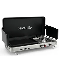 SereneLife 2-in-1 Camping Stove and Griddle Combo - Portable Propane Camp Stove with 10,000 Btu Burner and 5,000 Btu Griddle