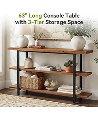 Tribesigns 3-Tier Solid Wood Console Table, 63-Inch Farmhouse Entryway Table, Narrow Sofa Table Behind the Couch