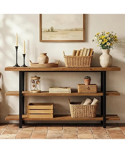 Tribesigns 3-Tier Solid Wood Console Table, 63-Inch Farmhouse Entryway Table, Narrow Sofa Table Behind the Couch
