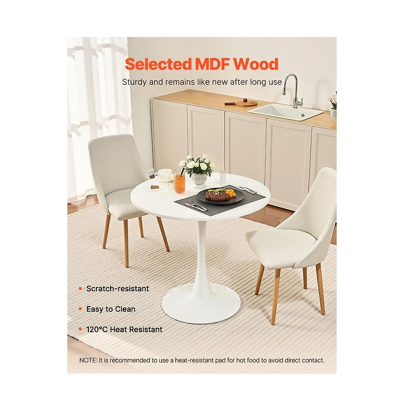 Sugift 31.5 in Round Dining Table, Modern Mdf Tulip Pedestal Kitchen Table for 2-4 People with Iron Base
