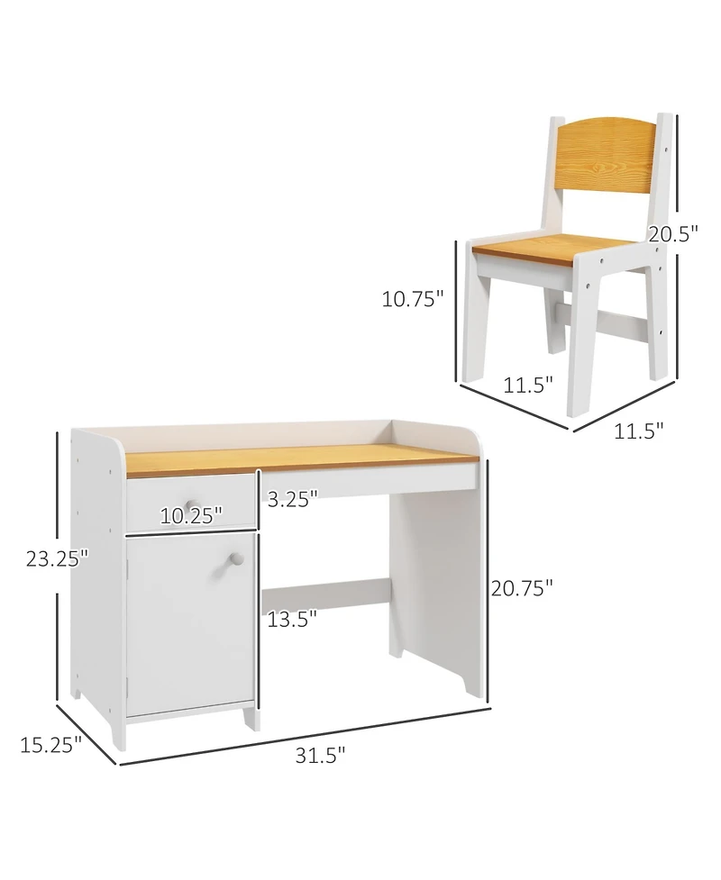 Clihome Kids Desk and Chair Set with Storage Drawer, Mdf Study Table Space-Saving Kids Furniture