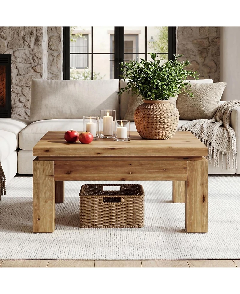 Tribesigns Farmhouse Coffee Table, 31.5" Solid Wood Square Coffee Table for Living Room, Apartment, Small Spaces