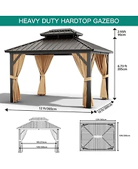 gaomon Gazebo Hardtop Gazebo with Double Roof, Aluminum Pergola with Aluminum Frame, Netting and Curtains, Outdoor Gazebos Canopy for Patio