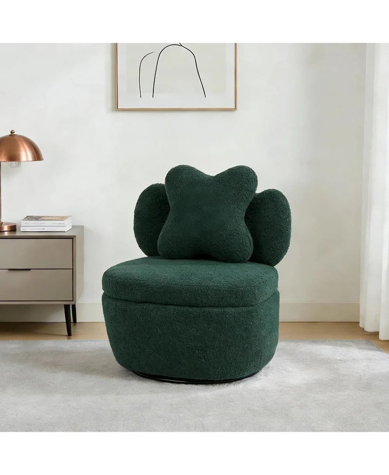 gaomon 360degree(s) Swivel Accent Chair with Storage,Comfy Armchair Teddy Velvet with Upholstered Cushion for Makeup Room, Bedroom, Apartment