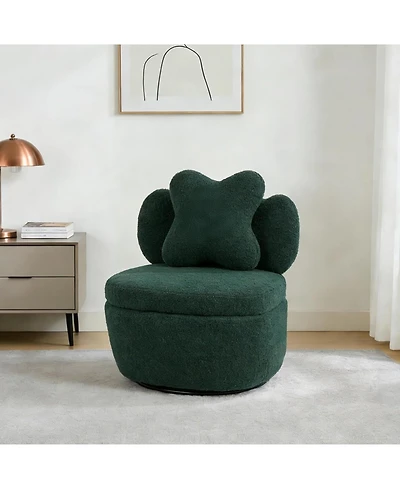 gaomon 360degree(s) Swivel Accent Chair with Storage,Comfy Armchair Teddy Velvet with Upholstered Cushion for Makeup Room, Bedroom, Apartment