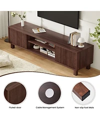 Rainsken Modern Fluted Tv Stand for Up to 70'' Tvs, with Storage and Open Shelves, TV Console with Adjustable Shelves, for Living Room Bedroom