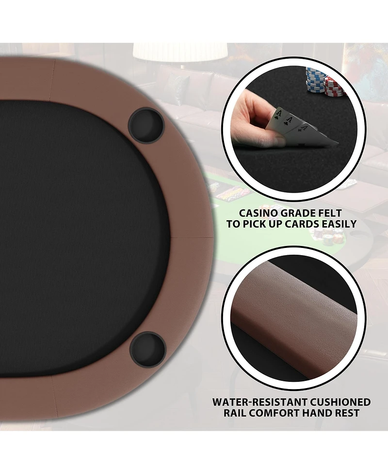 homfan 71" Collapsible Oval Poker Table for 8 Casino-Style Game with Padded Rails and Cup Holders, Folding Legs Texas Holdem or Blackjack