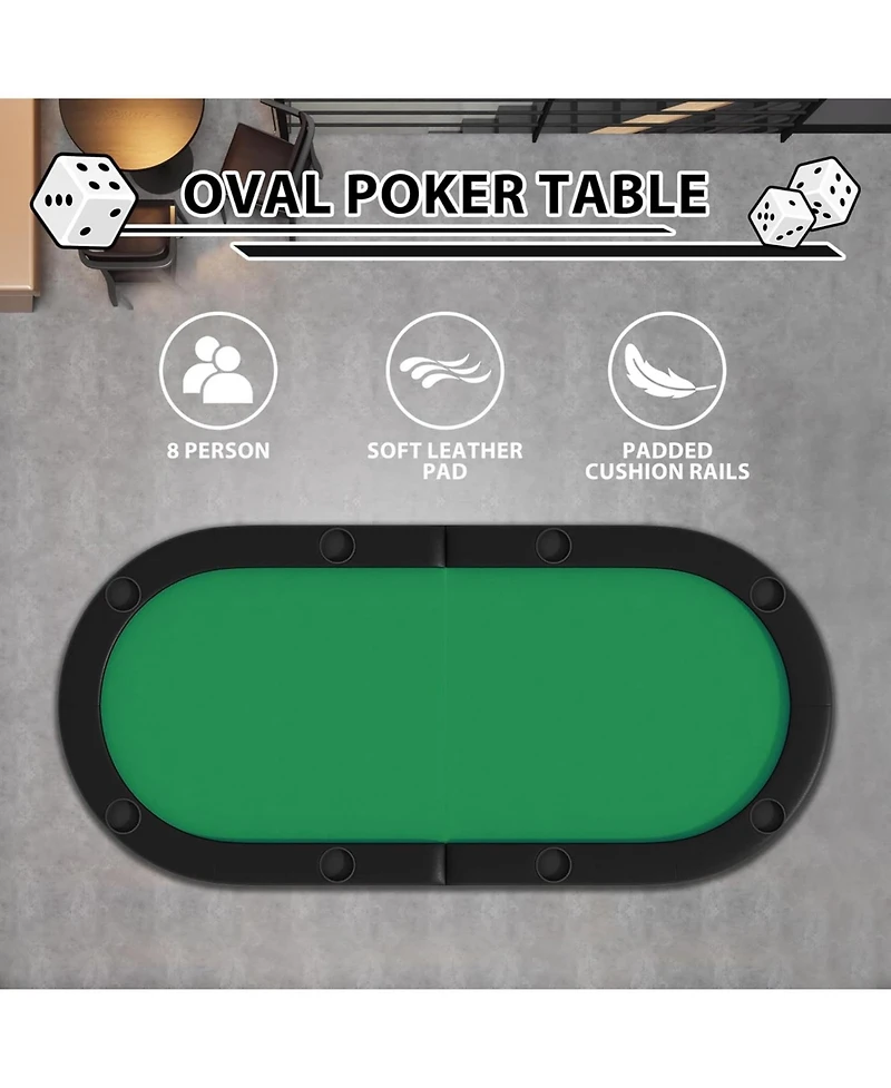 homfan 71" Collapsible Oval Poker Table for 8 Casino-Style Game Table with Padded Rails and Cup Holders, Folding Legs for Texas Holdem or Blackjack