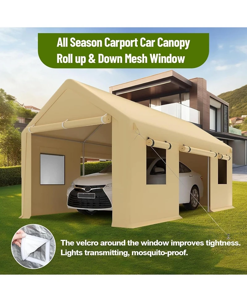 gaomon Heavy Duty Carport, Portable Garage with Roll-Up Windows,Removable Sidewalls and Doors, Outdoor Tent Garage for Car,Truck