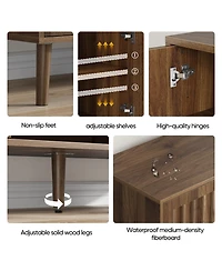 Boyel Living 55" Mid-Century Modern Tv Stand with Fluted Doors, Walnut Entertainment Center with Adjustable Shelves and Storage for Living Room