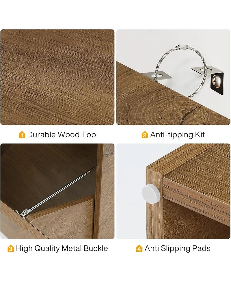 Tribesigns 13 Gallons Tilt Out Trash Can, Hidden Garbage Can Cabinet with Drawer, Wooden Fluted Trash Bin Cabinets for Kitchen Living Room