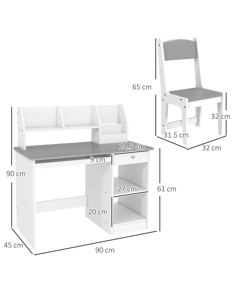 Clihome Kids Desk and Chair Set with Storage, Children Study Table, Gray Mdf Sturdy Learning Furniture