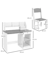 Clihome Kids Desk and Chair Set with Storage, Children Study Table, Gray Mdf Sturdy Learning Furniture