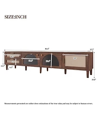Rainsken 70.8" Led Tv Stand, with 3 Cabinets and 2 Drawers, Rattan-Inspired Media Console Tablem, with App Controlled, for Living Room, Bedroom