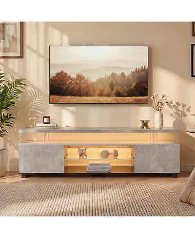 Rainsken Tv Entertainment Center Led Tv Stand, Modern Tv Stand with Storage, Center Media Storage Console Table, for Living Room, Bedroom
