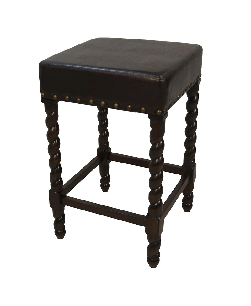 HomeRoots 24" Faux Leather and Solid Wood Backless Counter Height Bar Chair