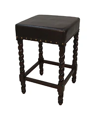 HomeRoots 24" Faux Leather and Solid Wood Backless Counter Height Bar Chair