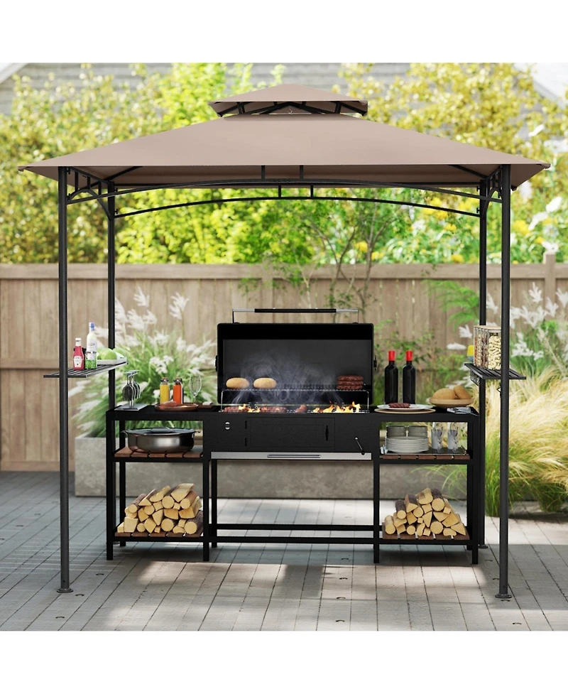 Sugift 8 x 5 Outdoor Grill Gazebo with 2 Shelves 6 Hanging Hooks and Metal Frame