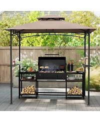 Sugift 8 x 5 Outdoor Grill Gazebo with 2 Shelves 6 Hanging Hooks and Metal Frame