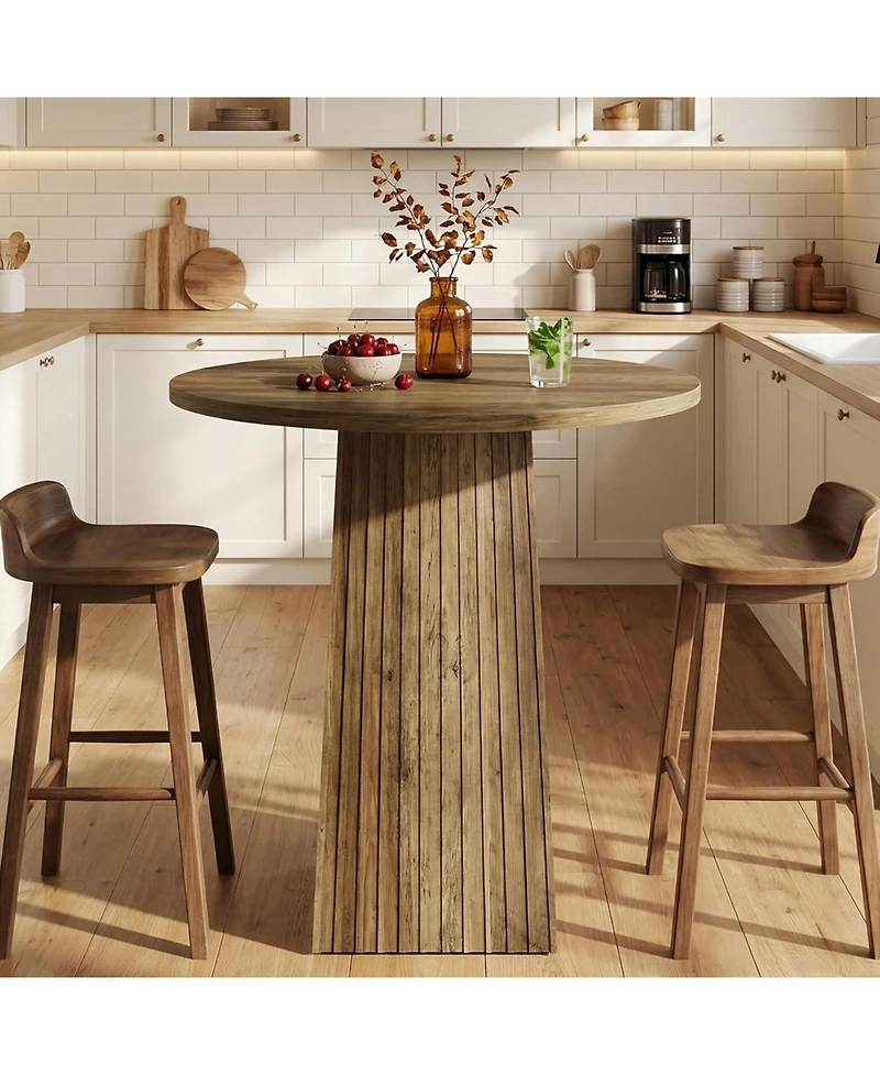 Tribesigns 31.5" Round Dining Table for 2, Wood Pedestal Kitchen Table for Dining Room, Living Room, Small Space