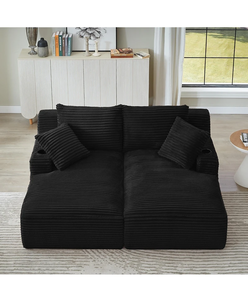 Sailvan Double Chaise Lounge with Cupholders, Compressible Modern Sleeper Loveseat, No Assembly