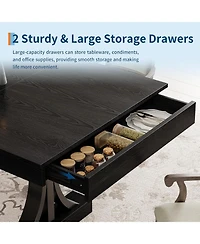 homfan 71" Dining Table for 6-8 with 2 Drawers, Double Pedestal Industrial Wooden Kitchen Table