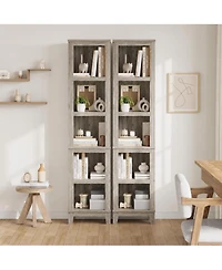 homfan 5-Tier Narrow Bookcase - 71" Tall Bookshelf with Adjustable Shelves and Wooden Legs, Farmhouse Shelf for Living Room or Office, Set of 2