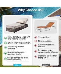 Pocassy Set of 4 Patio Chaise Lounge Chair, Wicker Outdoor Reclining Chair with Adjustable 5-Position, 5-inch Cushion and Lumber Pillow