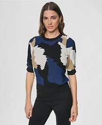 Dkny Women's Printed Puff-Sleeve Sweater