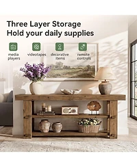 Tribesigns Solid Wood Tv Stand for TVs Up to 70": Farmhouse entertainment center with 2-tier shelves.55" media console for living room,bedroom.
