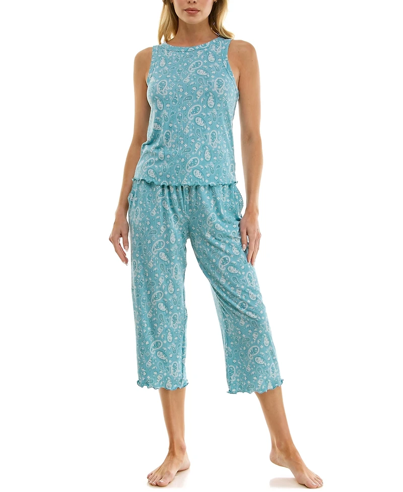 Roudelain Women's Variegated Rib Tank Top & Pants, 2-Piece Set