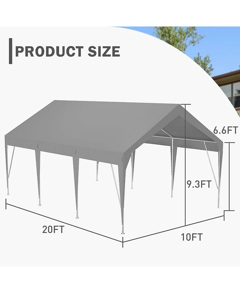 gaomon 10'x20' Carport Heavy Duty Car Canopy Uv Resistant Waterproof Portable Garage for Car, Boat, Party