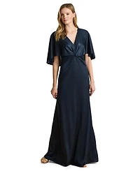 Lauren Ralph Women's Metallic Jersey Twist-Front Cape Gown