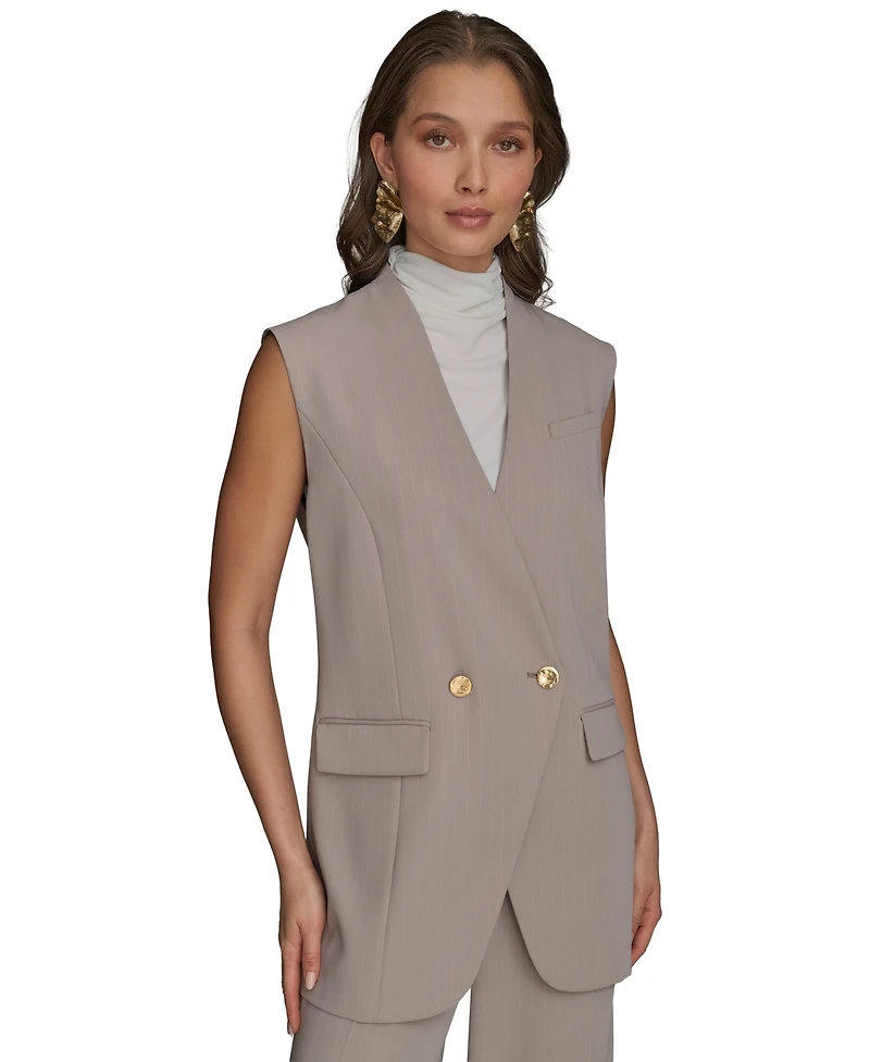 Donna Karan New York Petite V-Neck One-Button Vest