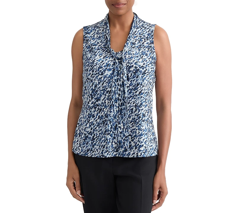 Kasper Women's Printed Tie-Neck Sleeveless Blouse